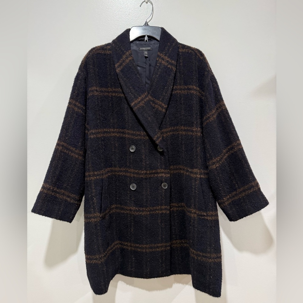 Eileen Fisher Wool Luxe Alpaca Plaid Oversized Coat - Picture 3 of 12